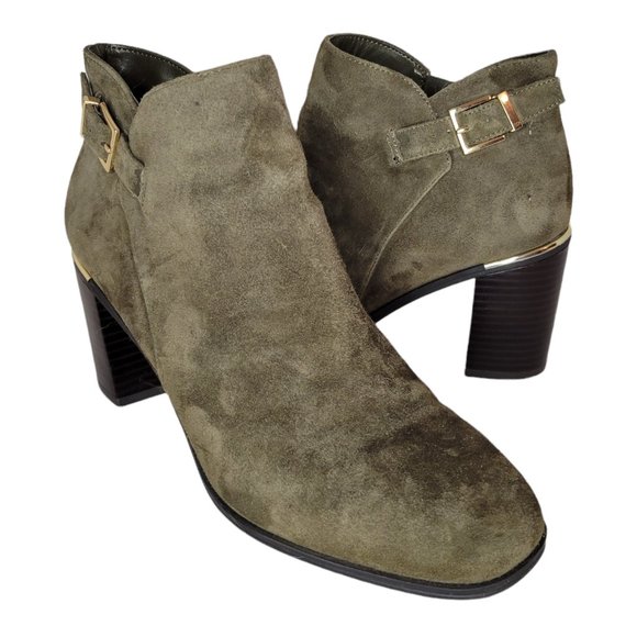 BANDOLINO Orelia Ankle Boots Gray Suede Round-Toe Block Heel Women's Sz. 7-1/2M - Picture 1 of 11